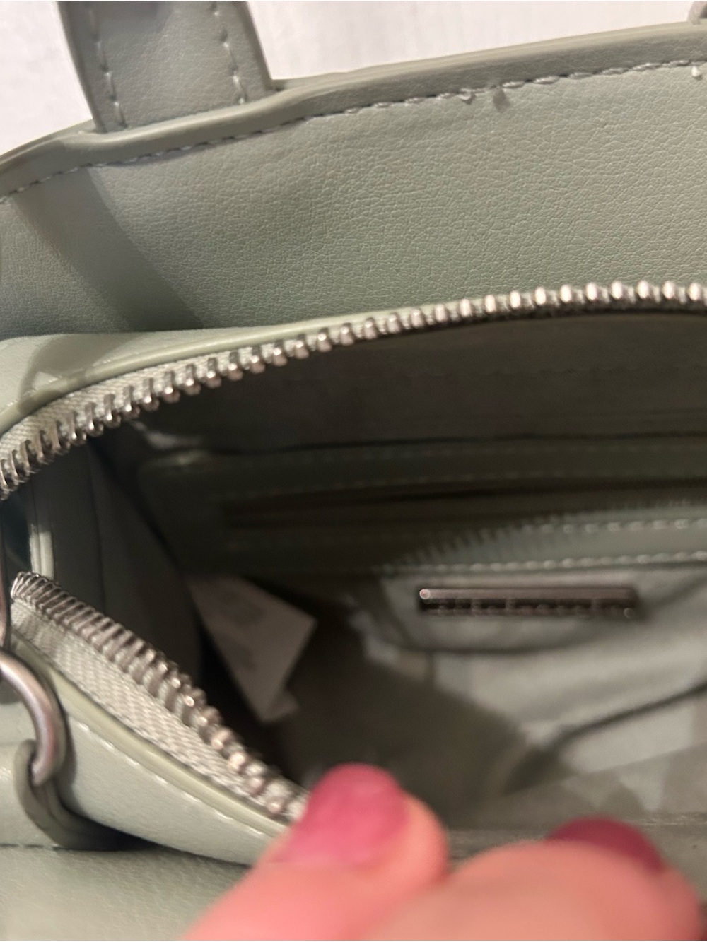 Steve Madden Sage Green Mini Satchel with Houndstooth Teddy Charm - Picture 6 of 9